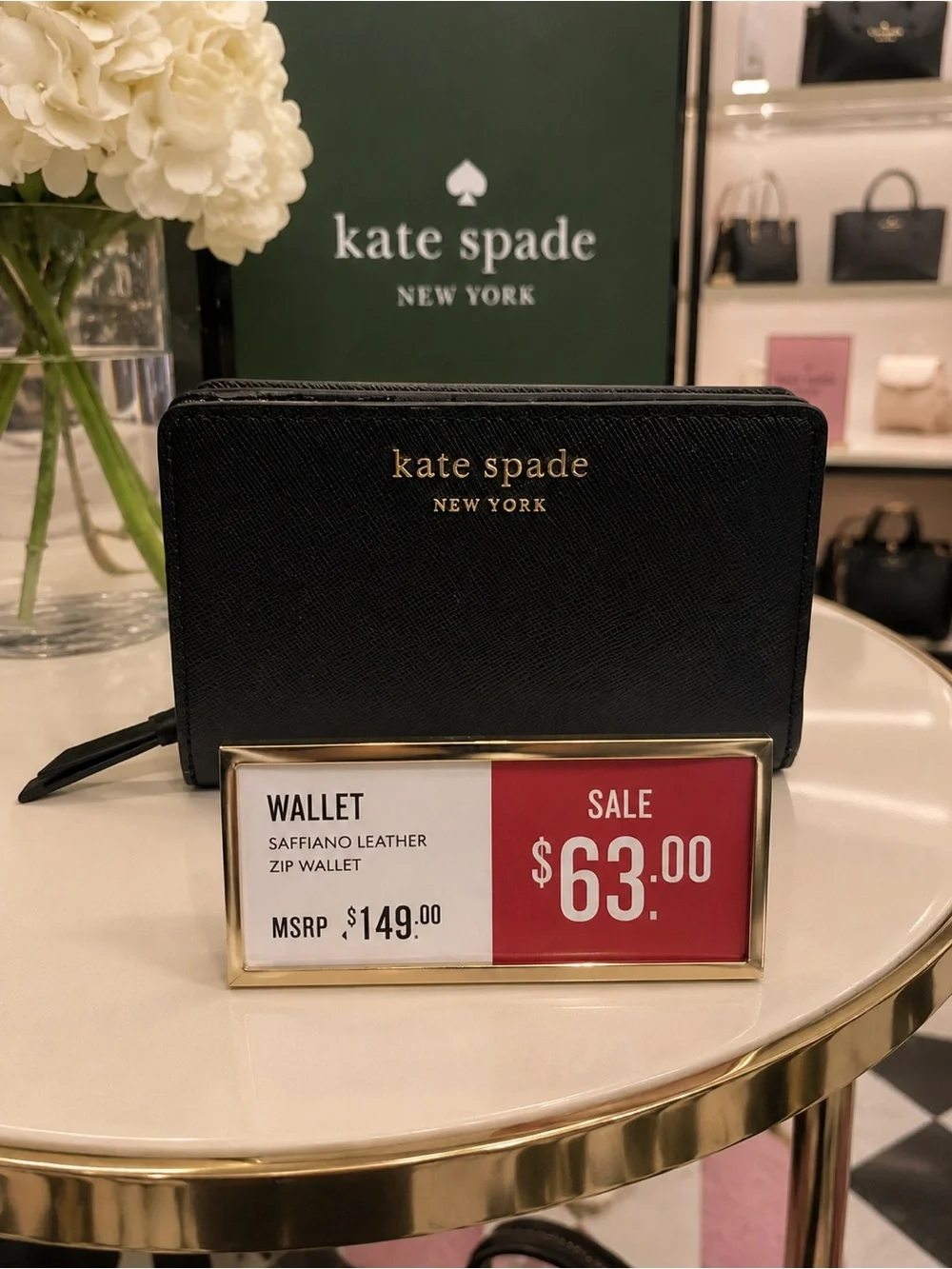 kate spade New York Black Saffiano Zip Wallet with Gold Logo